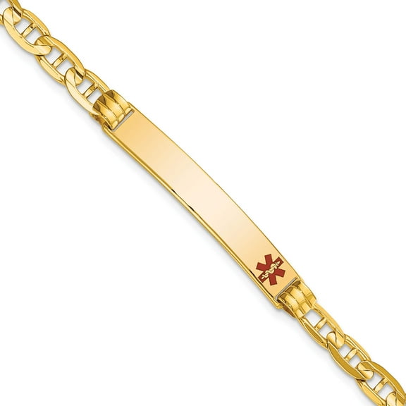 14K Yellow Gold Medical Red Enamel Anchor Id Bracelet (8 X 6.5) Made In United States xm570fr-8