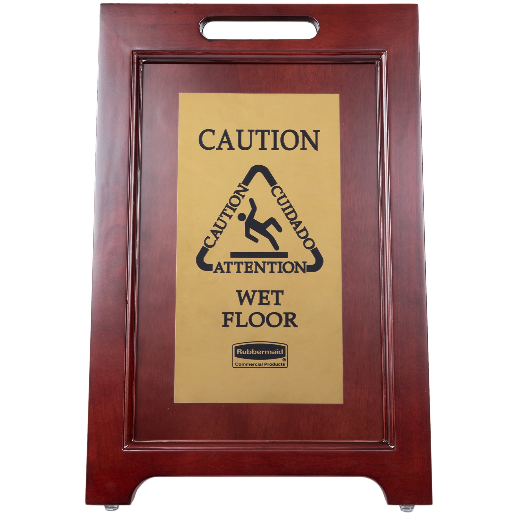 NEW Rubbermaid Solid Wood Wet Floor Sign Executive Brass 1867507 
