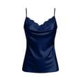 thumbnail image 5 of ZHYou No Boundrie Womens Cowl Neck Satin Cami Tops Lace Trim Spaghetti Strap Silk Camisole Blouse Casual Summer Tank Tops for Women Navy Size L, 5 of 5