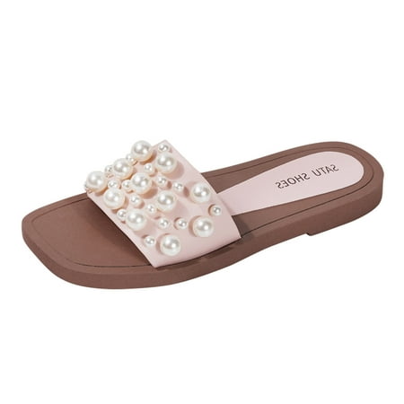 

Womens Sandals Women Slippers Pearl Slippers Fashion All Match Casual Pearl Non Slip Beach Sandals Women S Sandals Pu Pink 40