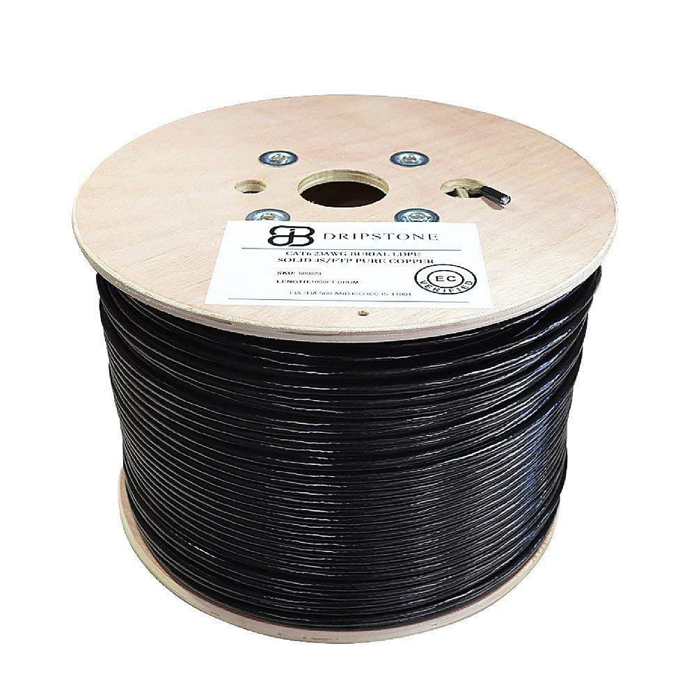 for Indoor/Outdoor Easy Pull Box Dripstone 500ft CAT6 Outdoor Direct Burial Solid Cable 23AWG Waterproof Wire HDPE Insulated Polyethylene PE
