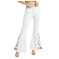 thumbnail image 5 of Womens Floral Daisy Embroidered Mid Rise Bell Bottom Flare Frayed Hem Jeans, 5 of 5