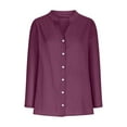 thumbnail image 5 of FAVIPT Linen Tunic Tops for Women Button Down Roll Up Long Sleeve Blouses Casual Solid Color Shirts Loose Work Gauze Tops Plus Size Purple,XXXXXL, 5 of 7