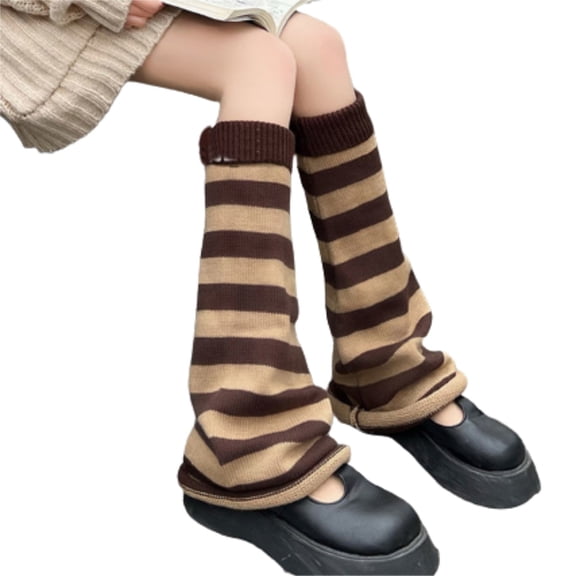 IMENGL Women's Sheer Knee High Stockings Breathable Girls Japanese Leg Warmers Kawaii Knit Boot Socks 90s Solid Striped Gothic Crochet Leg Warmers Comfortable Pantyhose Tights for Women,Brown