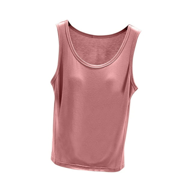 Débardeur pour Femmes avec Soutien-Gorge Intégré, Débardeur Sans Manches pour Femmes Couleur Unie Col Rond Camisole Décontractée, Haut de Pyjama Doux pour l'Été