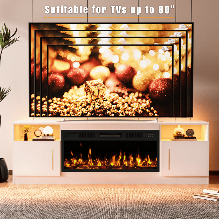 Waleaf 70" TV Stand with Electric Fireplace, White photo 6