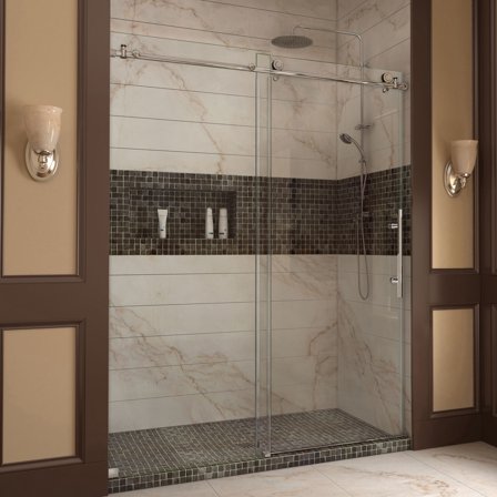 Enigma-X 56-60 in. W x 76 in. H Fully Frameless Sliding Shower Door in Polished Stainless Steel