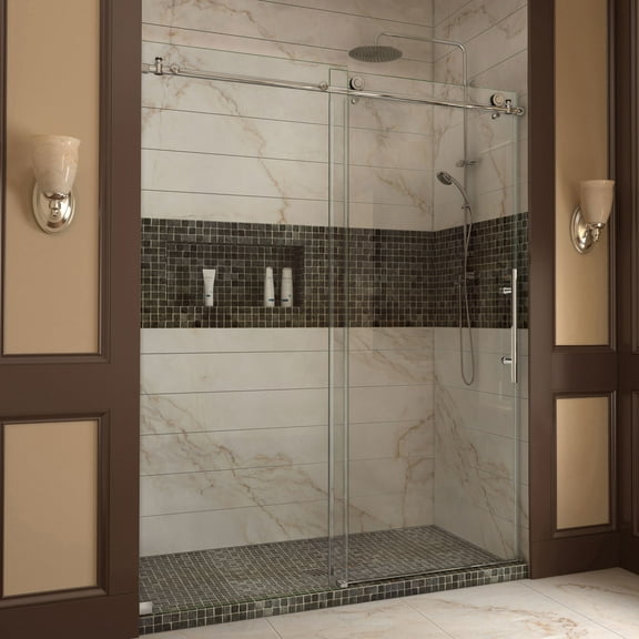 Enigma-X 56-60 in. W x 76 in. H Fully Frameless Sliding Shower Door in Polished Stainless Steel