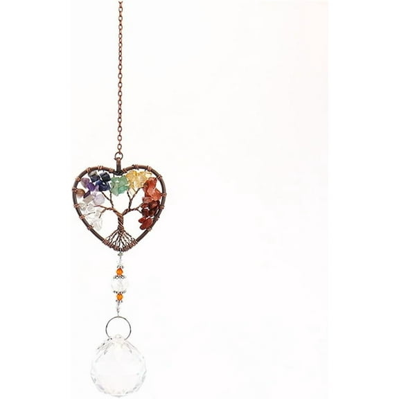 Suncatchers Tree of Life Heart Shaped Sun Catcher Ball Suncatcher Craft Stained Glass Window Hanging Ornament with Rainbow Maker Pendant for Women Adults Garden 14in Colorful