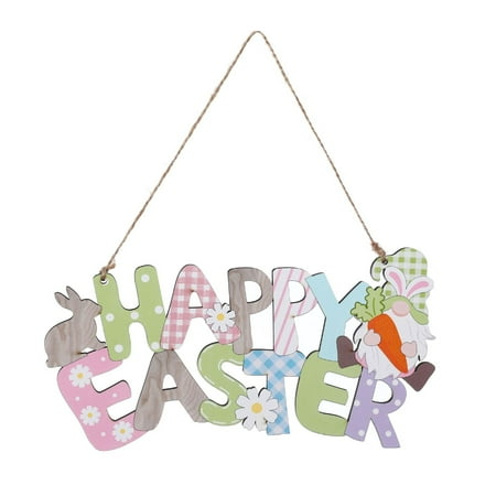 

Happy Easter Hanging Ornaments Wooden Front Door Wall Sign Bunny Gnome Pendant Happy Easter Ornament