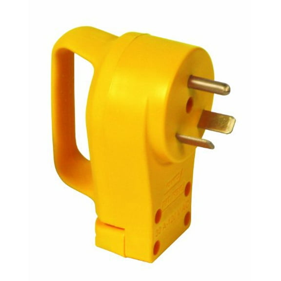 Camco PowerGrip Camper/RV Replacement Plug | Replace a 30-Amp Plug on Extension Cord | Polyvinyl Plastic, Yellow (55242)
