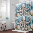 thumbnail image 3 of Blue Ocean Octopus Bathroom Shower Curtain, Nautical Watercolor Sea Octopus Starfish Seashell Waterproof Washable Soft Bath Curtain for Bathtub Decor with 12 Hooks&Grommet, 66x72 Inch, 3 of 9