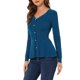 thumbnail image 4 of Suéter peplum de cuello en V para mujer INSPIRE CHIC, de punto acanalado, de manga larga, casual, pulóver, XS, azul denim, 4 of 7
