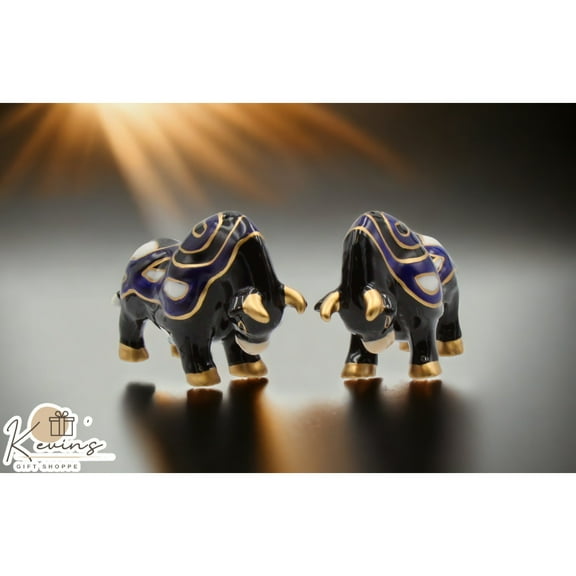 Ceramic Black Bull Salt and Pepper Shakers with Gold Accents 4 inches