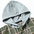 thumbnail image 3 of Felirenzacia Men's Tartan Hoodie Shirt, Checkered Plaid Long Sleeve Jacket for Outwear Coat with Gray Hood,Green,2XL, 3 of 9
