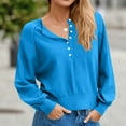 thumbnail image 4 of Fznquz Sweaters for Women 2025 Trendy Puff Sleeve Pullover Sweaters Blue Winter Button Long Sleeve Women's Tops, 4 of 8