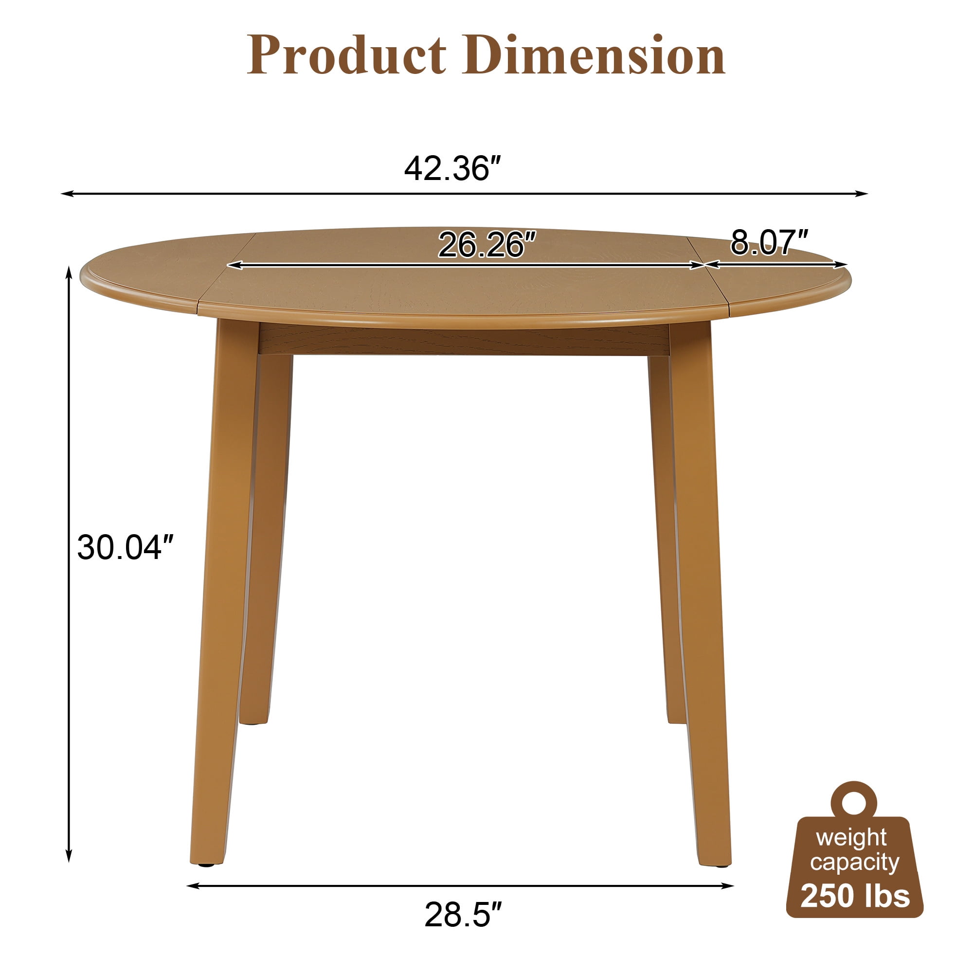 Euroco 42" Extendable Round Dining Table for 2–4, Farmhouse Folding Dining Table with Wood Frame for Small Apartments,Dining Areas,Space-Saving,Light Brown