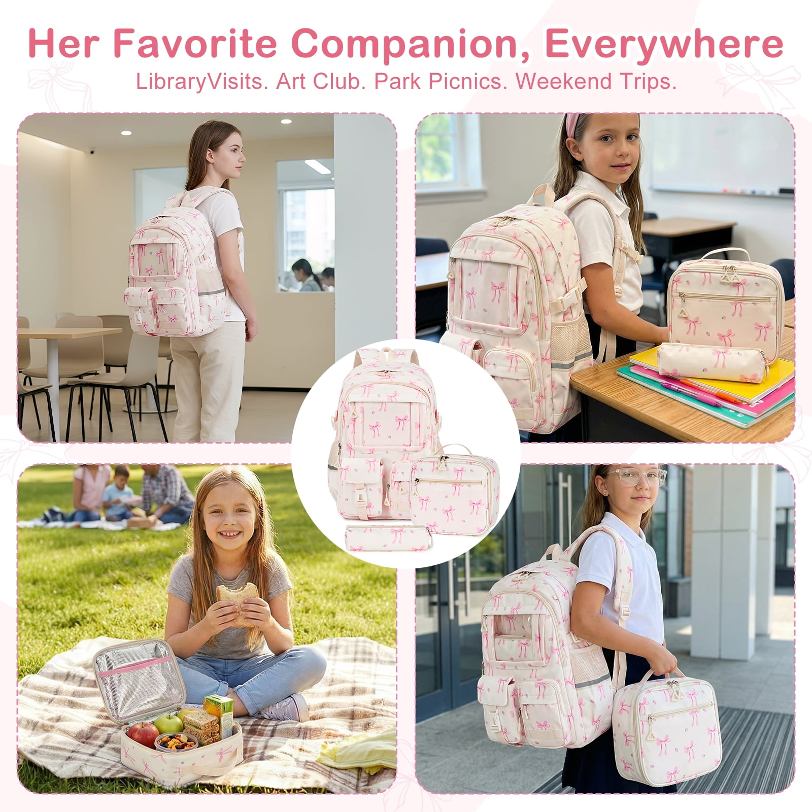 Inadays School Backpacks for Teens 3PCS Set Middle School Bookbag Students Lightweight Durable Casual Outdoor Daypack College