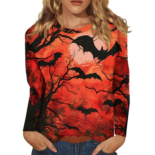 Suéter de manga larga con cuello redondo y estampado de Halloween informal a la moda para mujer