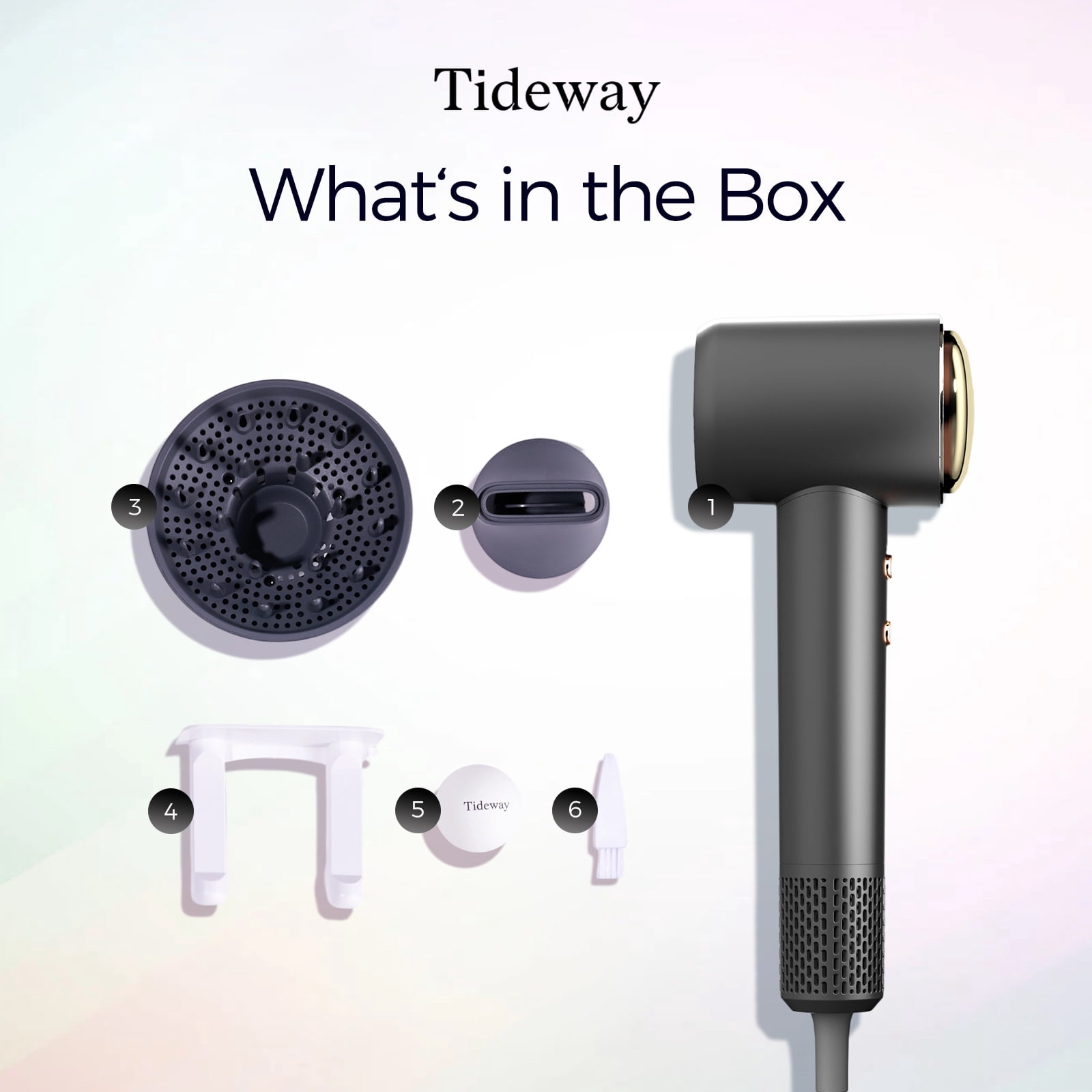 Tideway H11 Hair Dryer with Diffuser, High-Speed 110,000 RPM Brushless Motor, Plasma Tech, Smart Temp Control, Lightweight, Black