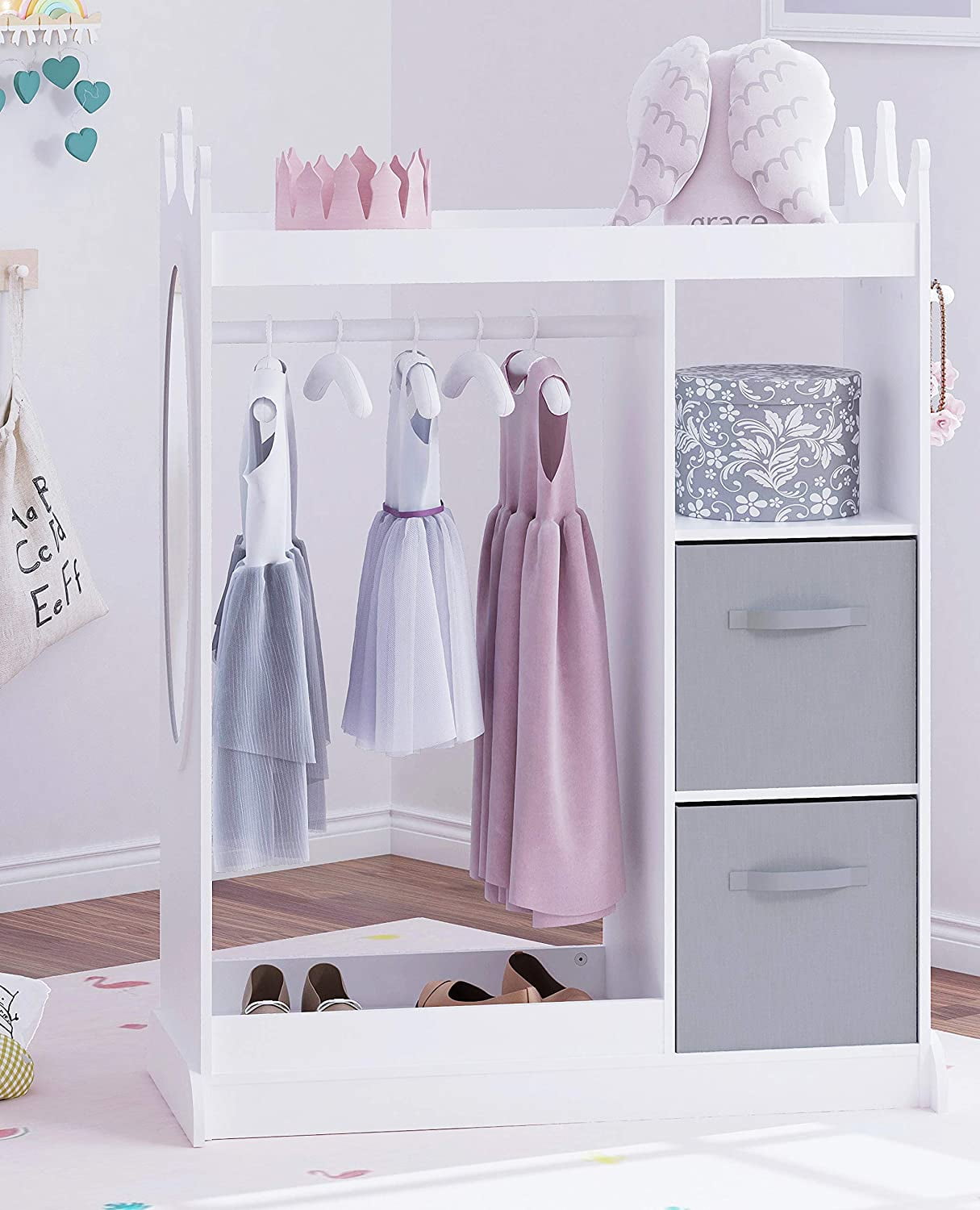 UTEX Kids Dress up Storage with Mirror and Storage Bin,Kids Play