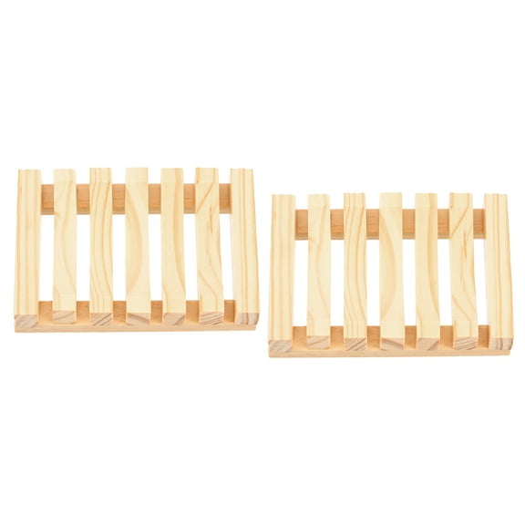 Wooden Soap Tray, 2Pcs - Wooden Soap Dish, Self Draining Natural Bamboo Big Bar Soap Holder (Wood Color)