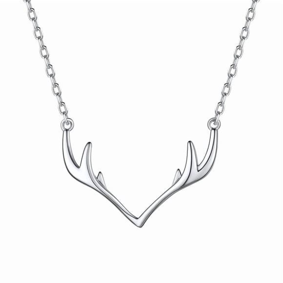 Collar de plata para mujer Silvora Collares con colgante único de cuerno de ciervo Cristal sintético Piedra natalicio Regalos de Navidad para mamá, hija, esposa