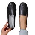thumbnail image 4 of NOKIO Leisure Women's Four Seasons Solid Color Non Slip Flat Square Toe Breathable Slip On Lazy Shoes Women's Flats Shoes Comfortable PU Leather Slip on Shoes for Women, 4 of 7