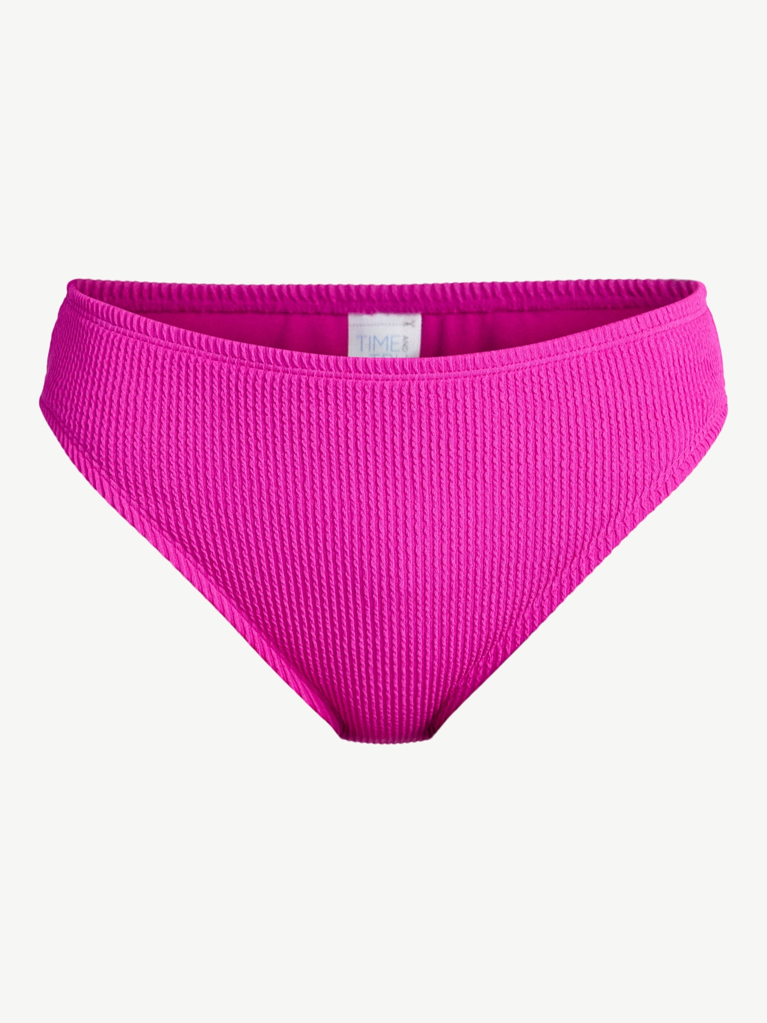 Time and Tru Women's and Women's Plus Crinkle Mid Rise High Leg Cheeky Bikini Bottoms