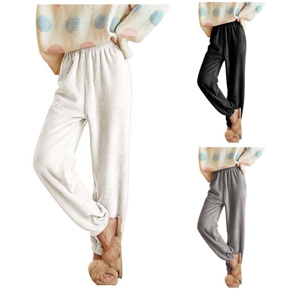 Womens Plus Size Pants Flannel Casual Stylish Elastic Waist Pant Winter Solid Color Warm Loose Trousers for Women Black L