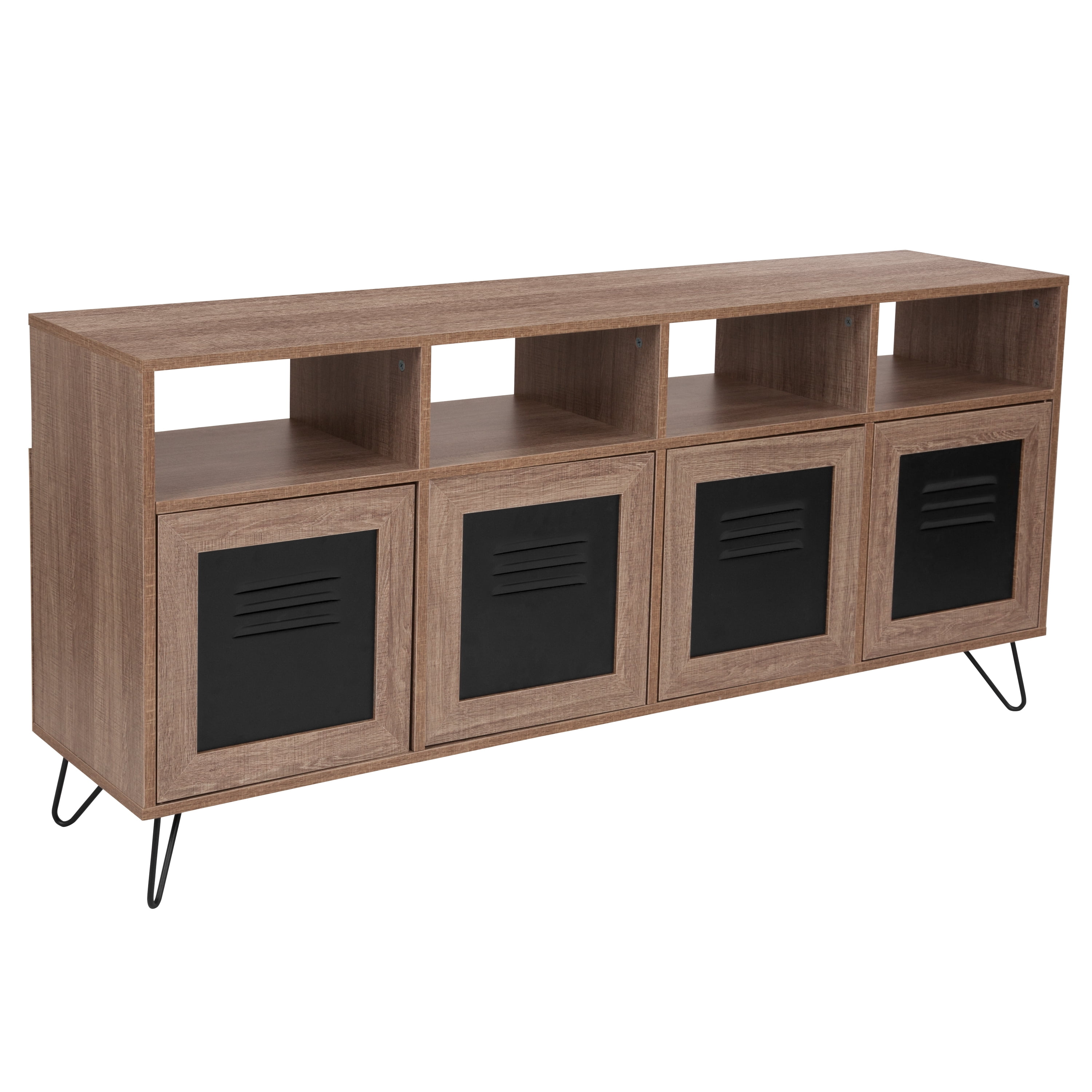 Flash Furniture Woodridge Collection 85 5 W 4 Shelf Storage Console Cabinet With Metal Doors In Rustic Wood Grain Finish Walmart Com Walmart Com
