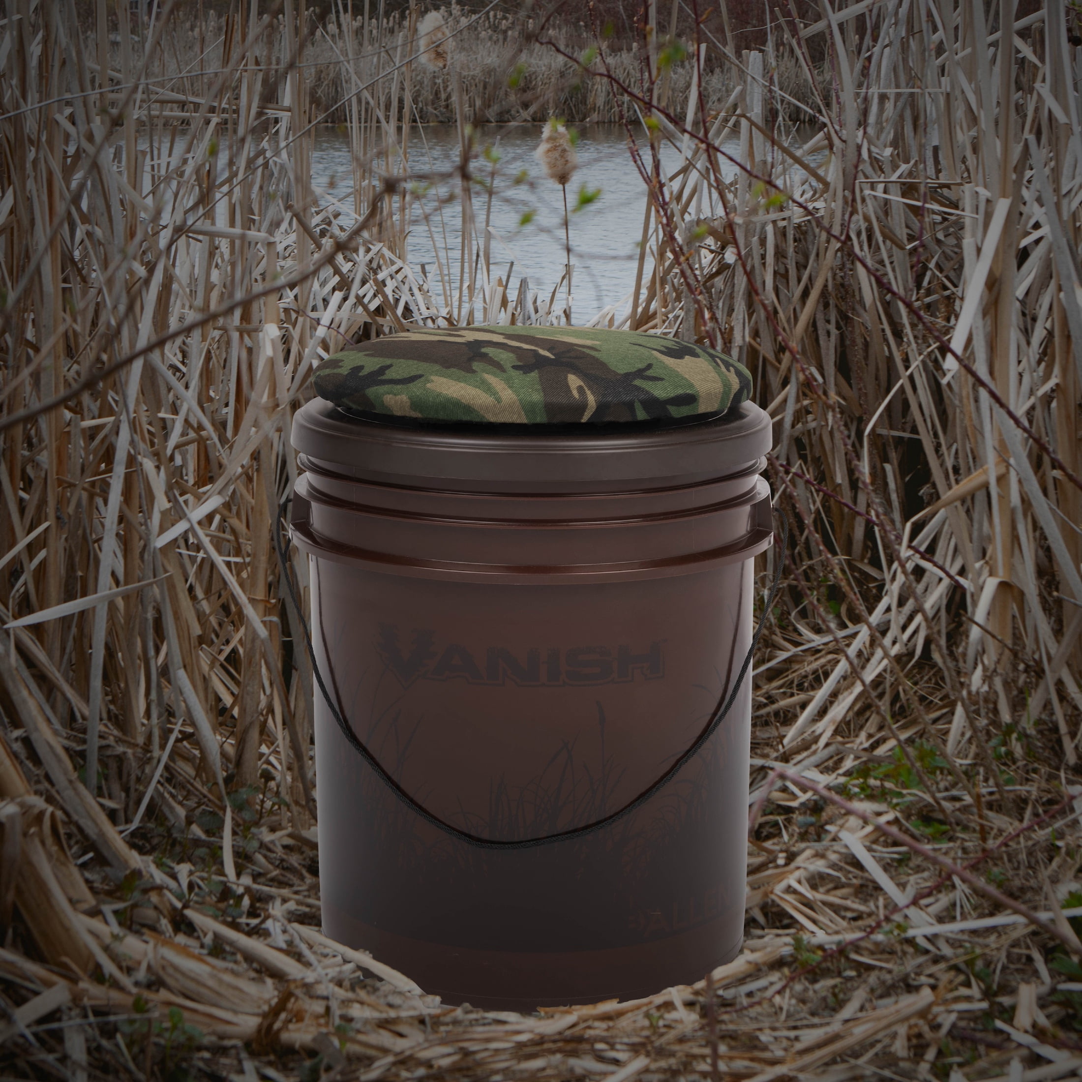 Allen Company Vanish Sportsman Bucket - 5 Gallon Padded Swivel Seat - Brown Olive Camo