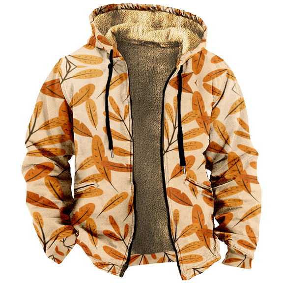 Autumn Pattern Zipper Hoodie Men's Long Sleeve Jacket Fashion Streetwear Thickened Winter Coat