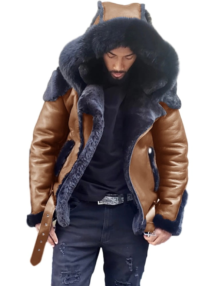 mens fur jacket with hood