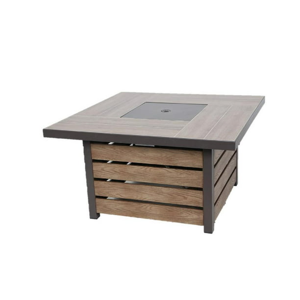 Hampton Bay Summerfield 44 In X 24 5 Square Steel Propane Fire Pit With Wood Look Tile Top Brown Com - Hampton Bay Replacement Tiles For Patio Table
