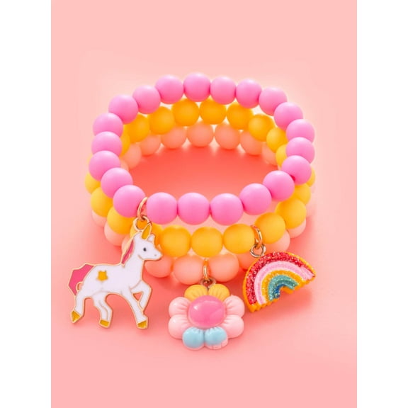 New 3pcs Girls Floral Charm Bracelet