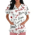 thumbnail image 2 of Scrub Top Stretch,Women's V-Neck Valentine's Day Print Short-Sleeve Pocket Side-Slit Nursing Scrub Top - White - XXXXXL, 2 of 5