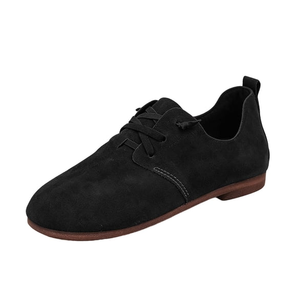Womens Leather Sneakers Wide Toe Box Oxfords Flats Dressy Comfortable Round Toe Non Slip Business Work Loafers Retro Casual Lace up Soft Soled Cushion Lightweight Shoes Black 6.5