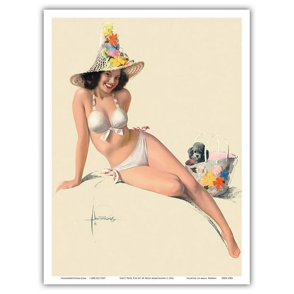 She’s Tops! - Famous Pin-Up Model Jewel Flowers - Vintage Pin Up Girl Print by Rolf Armstrong c.1961 - Master Art Print (Unframed) 9in x 12in