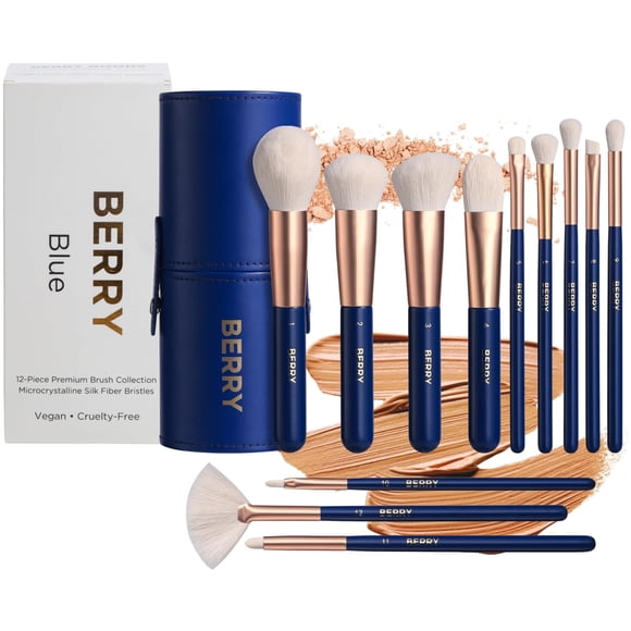 Set de brochas de maquillaje BERRY Blue Premium de 12 piezas sintéticas