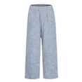 thumbnail image 5 of UVEASISHA Womens Striped Linen Pants Elastic High Waisted Straight Wide Leg Pants Summer Casual Beach Trousers with Pockets Sky Blue XL, 5 of 5