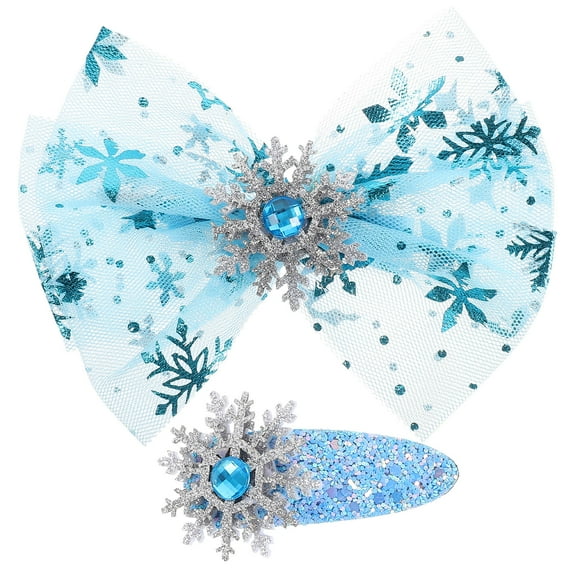 AURARMLET 4pcs Princess Hair Clips Bow Headwear for Kids Christmas Celebration Sky Blue Polyester Material