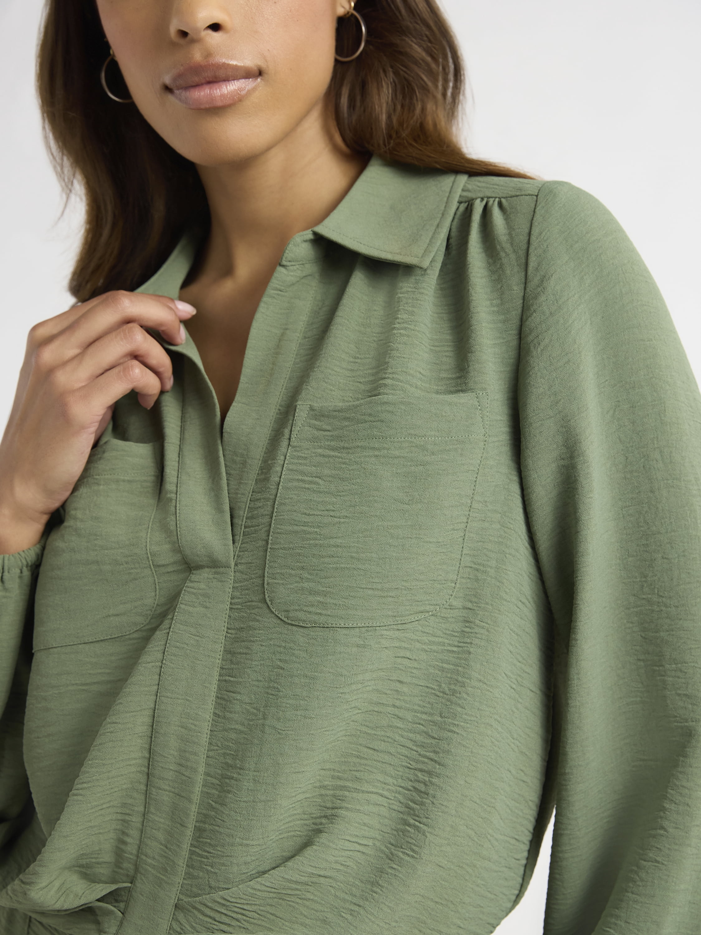 Sofia Jeans Women's Utility Blouse with Long Sleeves, Sizes XS-XXXL