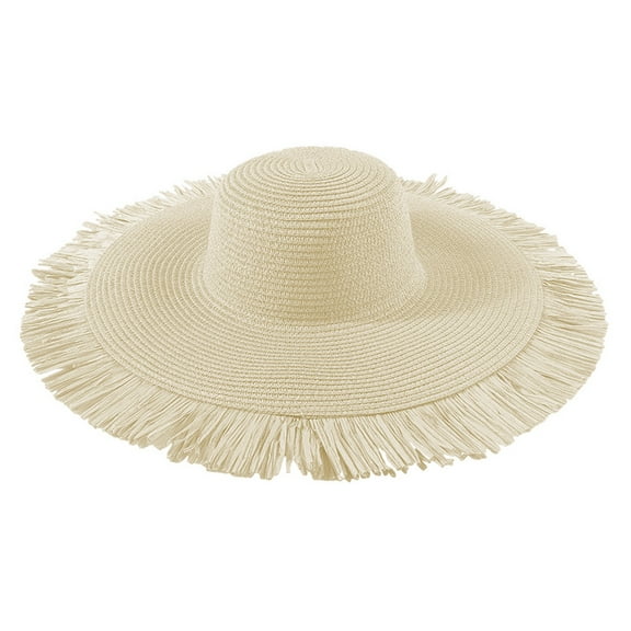 PMVFHDE Womens Fashion Bohemian Summer Outdoor Big Brim Sun Hat Casual Woven Beach Hat Straw Hat Beige