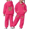 thumbnail image 2 of Bow Print Outfits Set For Kids Thick And Cozy Girls' Tracksuit Fashionable Bow Print Hoodie And Joggers Outfit For Toddlers And Kids Hot Pink 120(4-5 Years), 2 of 9