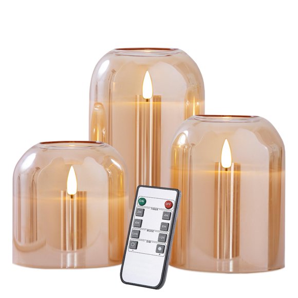 Velas sin llama Volnyus Gold Glass con control remoto LED de cera