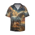 thumbnail image 2 of Lsque Starry Sky White Horse print Men's Cuban Collar Short Sleeve Shirt Summer Beachwear Casual Button Down Fashionable Vacation Leisure Shirt-Small, 2 of 7