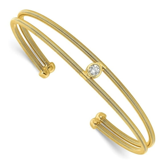 Auriga Fine Jewelry 925 Sterling Silver Polished Gold-tone Textured CZ Two Band Cuff Bracelet for Women