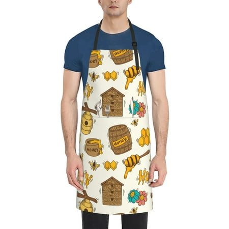 

Adobk Aprons Adjustable Bib Aprons with 2 Pockets Cooking Kitchen Chef Apron for Women and Men-Men-Honeycomb And Honey