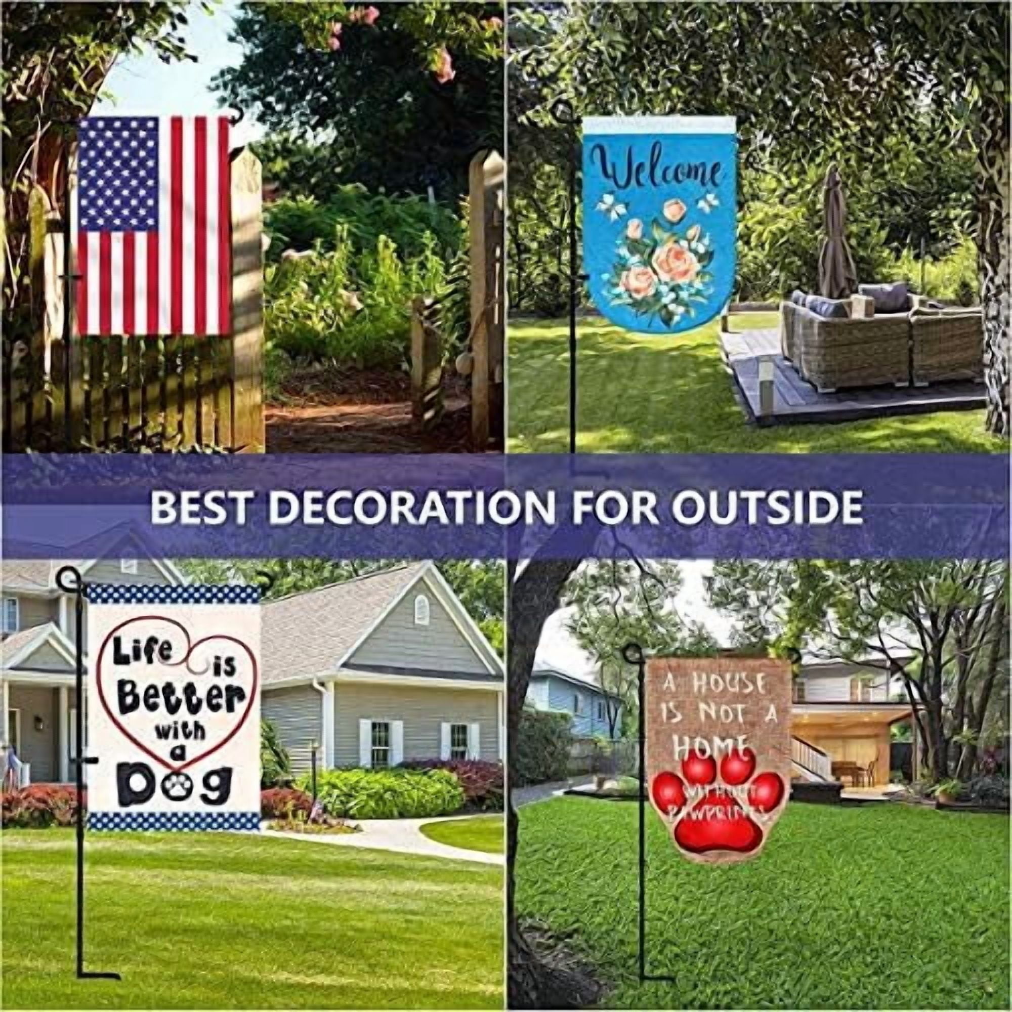 Bocianelli 2PC Garden Flag Holder Stand, Premium Yard Flag Holder Weather-Proof Metal Powder-Coated Flagpole with Clip and Stopper for American Flag, Fall Garden Flag, Outdoor Garden Decor